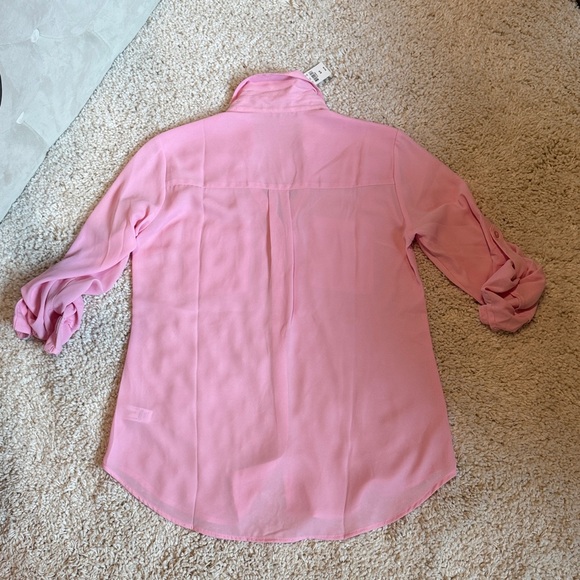 New Express pink shirt top blouse small long sleeve Portofini shirt button up - Picture 3 of 4